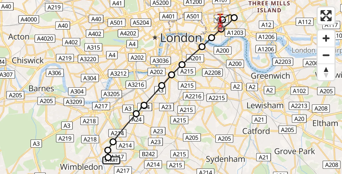 Flight route Air Ambulance Helicopter St Georges Hospital - Royal London Hospital, 04 June 2026, 17:32