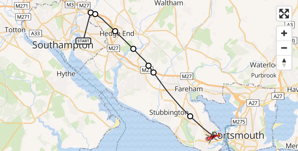 Flight route Air Ambulance Helicopter Merry Oak - Gosport, 04 June 2026, 18:08
