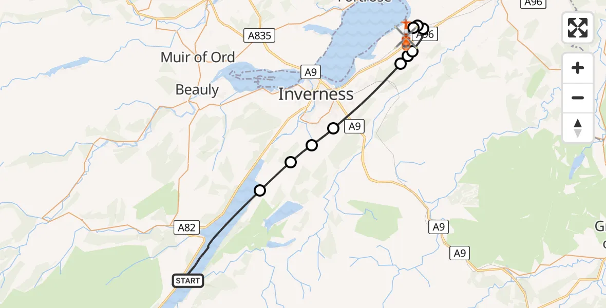 Flight route Coastguard Helicopter Loch Ness - Inverness Airport, 04 June 2026, 18:16
