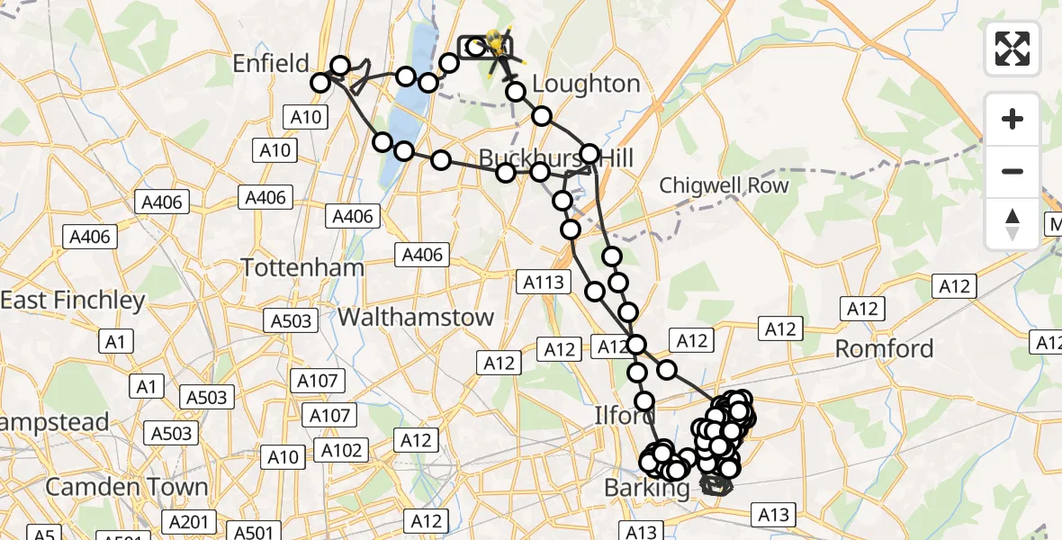 Flight route Police Helicopter Metropolitan Police Air Support Unit Lippitts Hill - Metropolitan Police Air Support Unit Lippitts Hill, 04 June 2026, 18:24