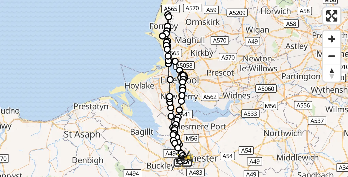 Flight route Police Helicopter Hawarden Airport - Saltney Ferry, 04 June 2026, 19:05