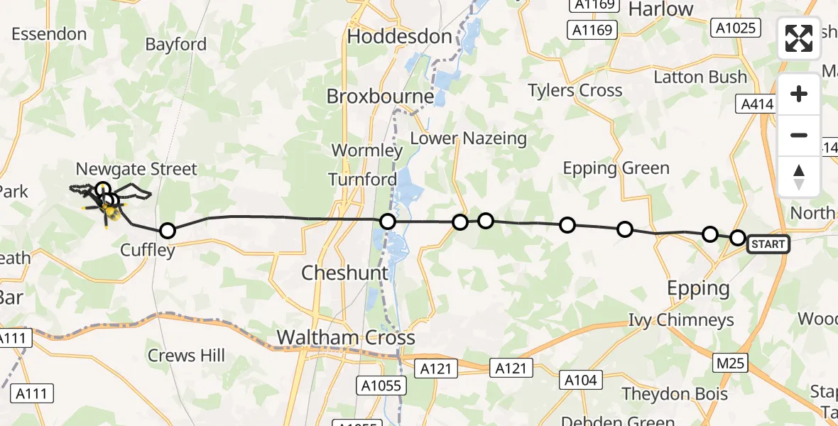 Flight route Police Helicopter North Weald Bassett - Northaw, 04 June 2026, 19:45