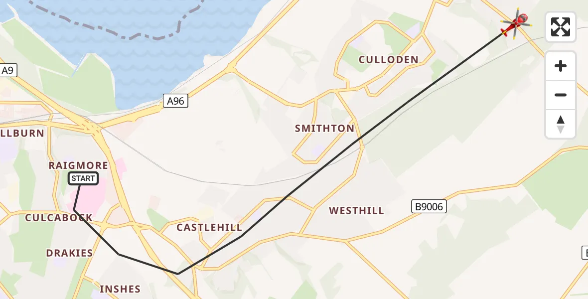 Flight route Air Ambulance Helicopter Inverness - Inverness, 04 June 2026, 20:10