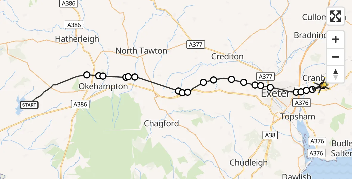 Flight route Police Helicopter West Devon - Exeter International Airport, 04 June 2026, 20:14