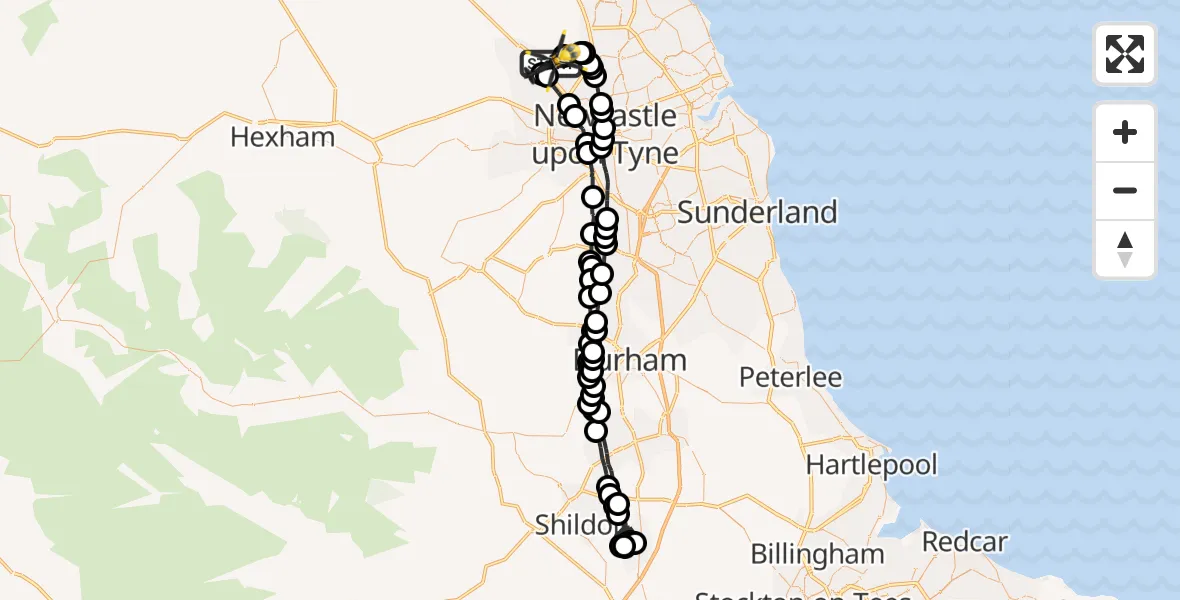 Flight route Police Helicopter Newcastle International Airport - Newcastle International Airport, 04 June 2026, 20:19