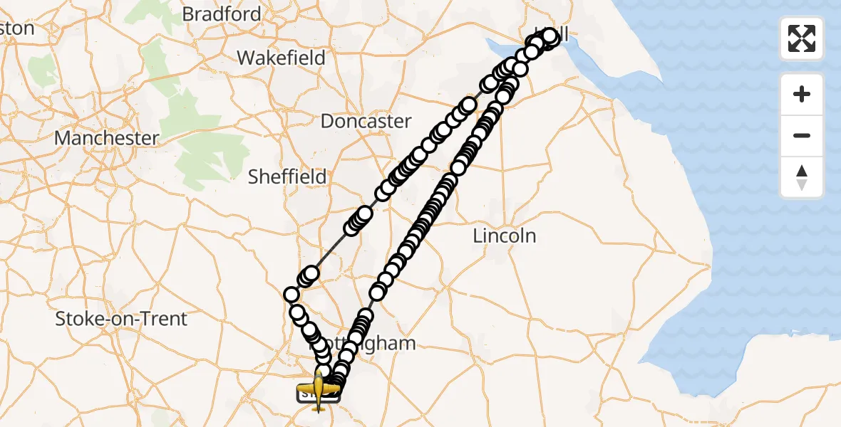 Flight route Police Aircraft East Midlands Airport - East Midlands Airport, 04 June 2026, 21:12