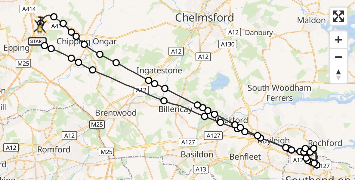 Flight route Police Helicopter Coopersale - North Weald Airfield, 04 June 2026, 21:42