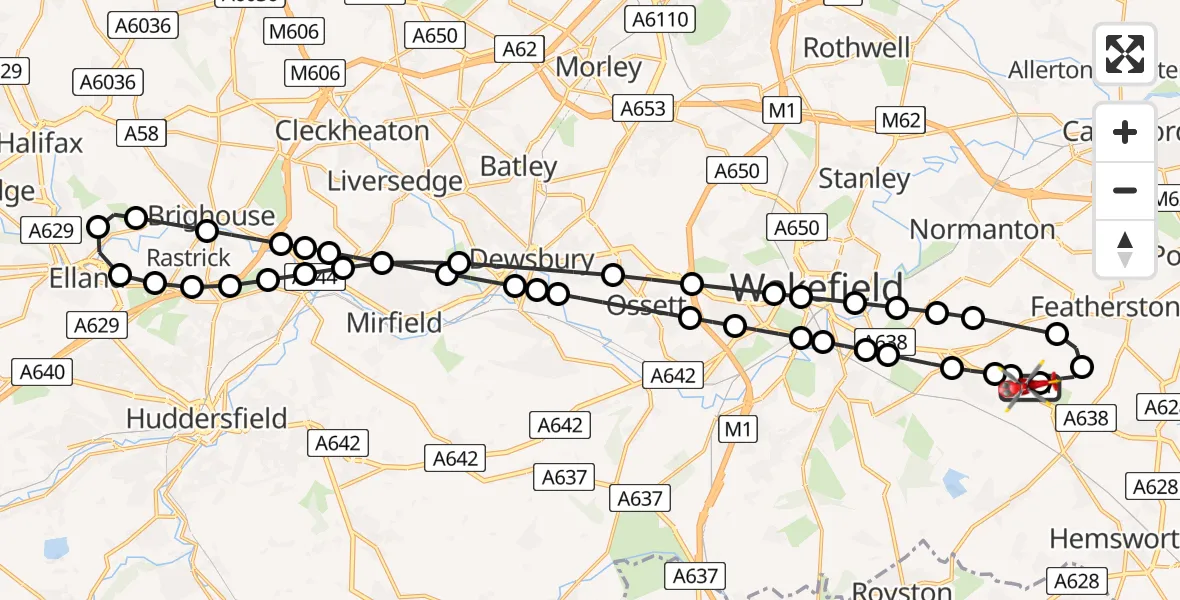 Flight route Air Ambulance Helicopter YAA Nostell Helicopter Port - YAA Nostell Helicopter Port, 04 June 2026, 22:11
