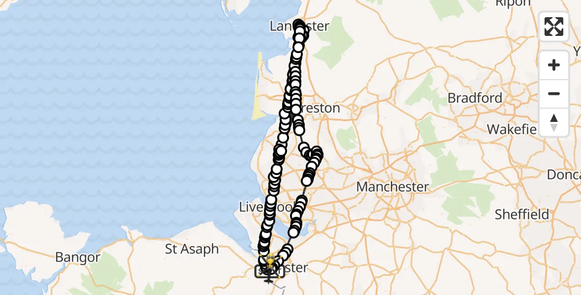 Flight route Police Helicopter Hawarden Airport - Hawarden Airport, 04 June 2026, 23:03