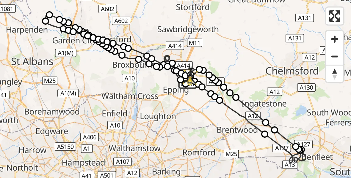 Flight route Police Helicopter North Weald Airfield - North Weald Airfield, 04 June 2026, 23:09