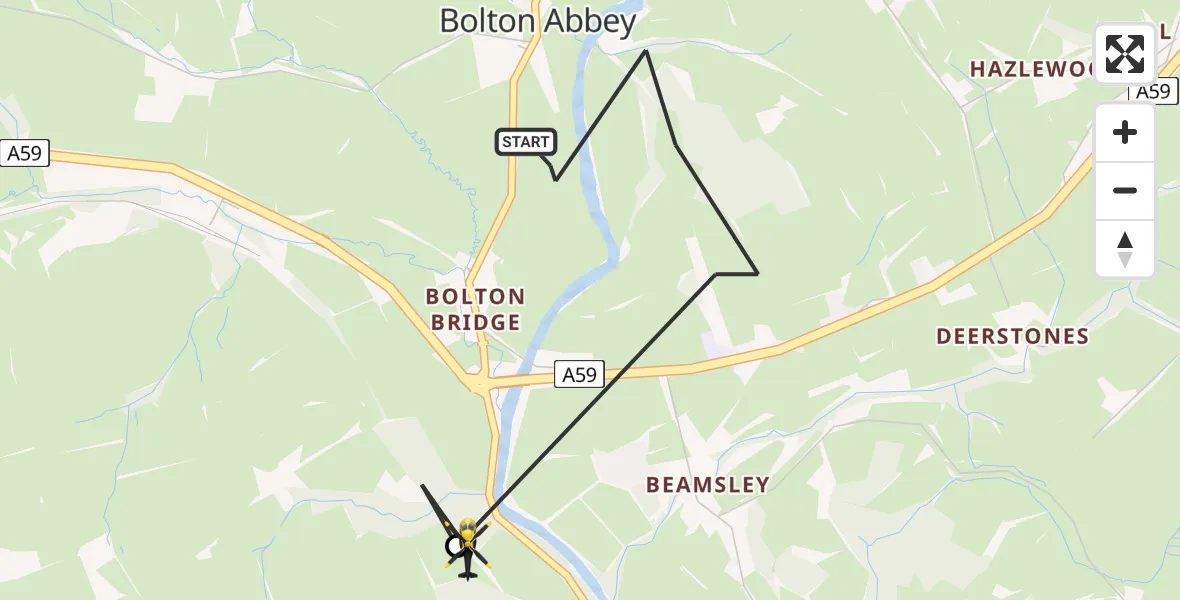 Flight route Police Helicopter Bolton Abbey - Draughton, 04 June 2026, 23:18