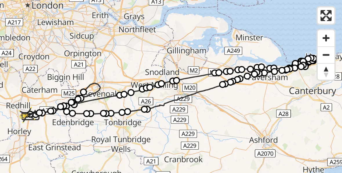 Flight route Police Helicopter South Nutfield - South Nutfield, 04 June 2026, 23:56