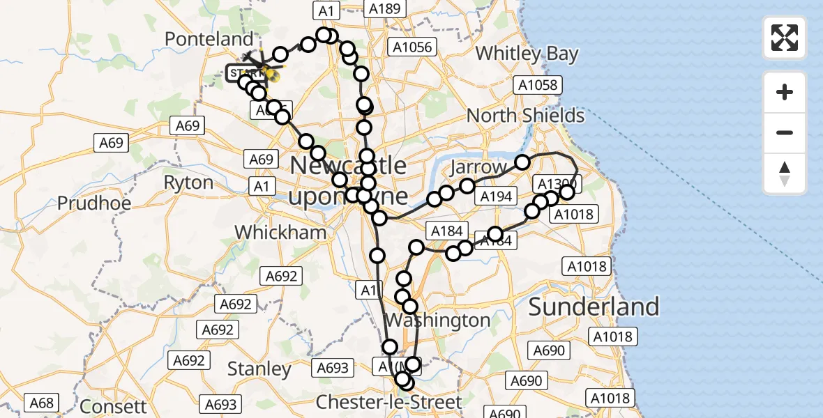 Flight route Police Helicopter Newcastle International Airport - Newcastle International Airport, 05 June 2026, 00:07