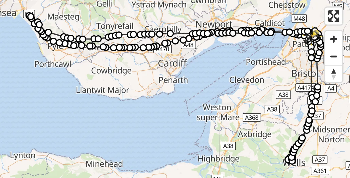 Flight route Police Helicopter Almondsbury Helicopter Base - Woodlands, 05 June 2026, 00:32