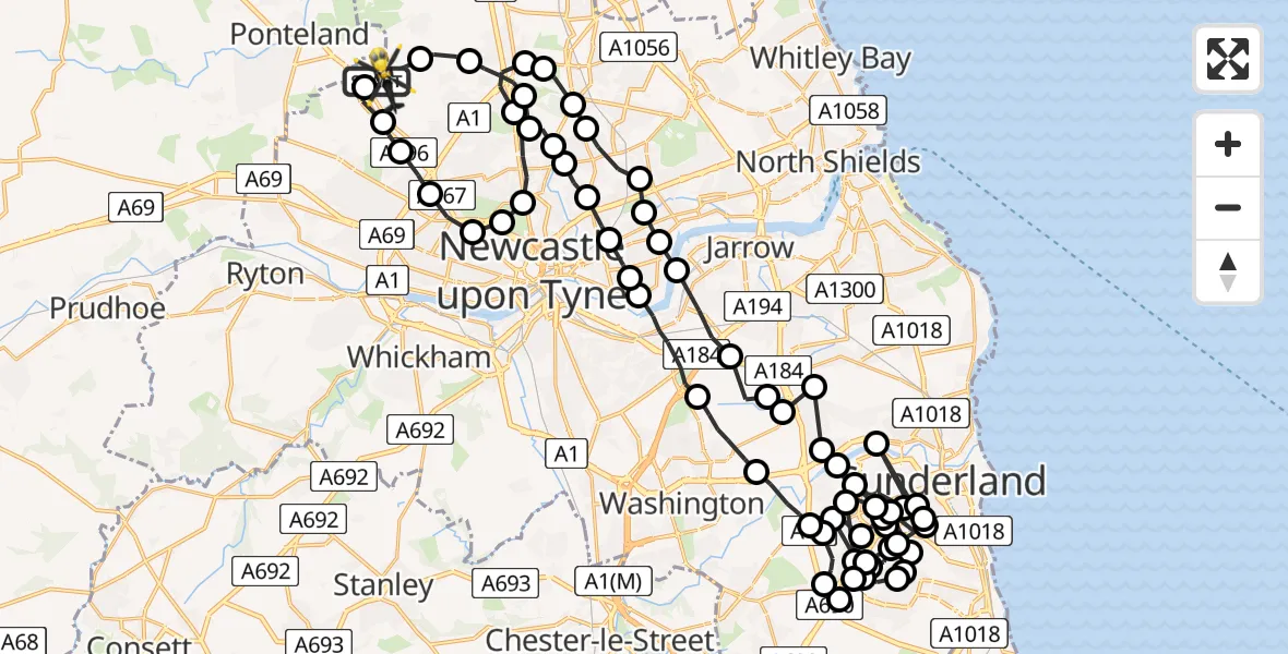 Flight route Police Helicopter Newcastle International Airport - Newcastle International Airport, 05 June 2026, 00:52