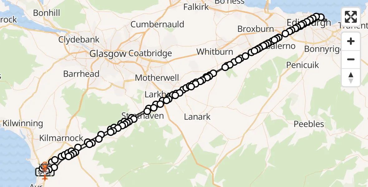 Flight route Coastguard Helicopter Glasgow Prestwick Airport - Glasgow Prestwick Airport, 05 June 2026, 01:30
