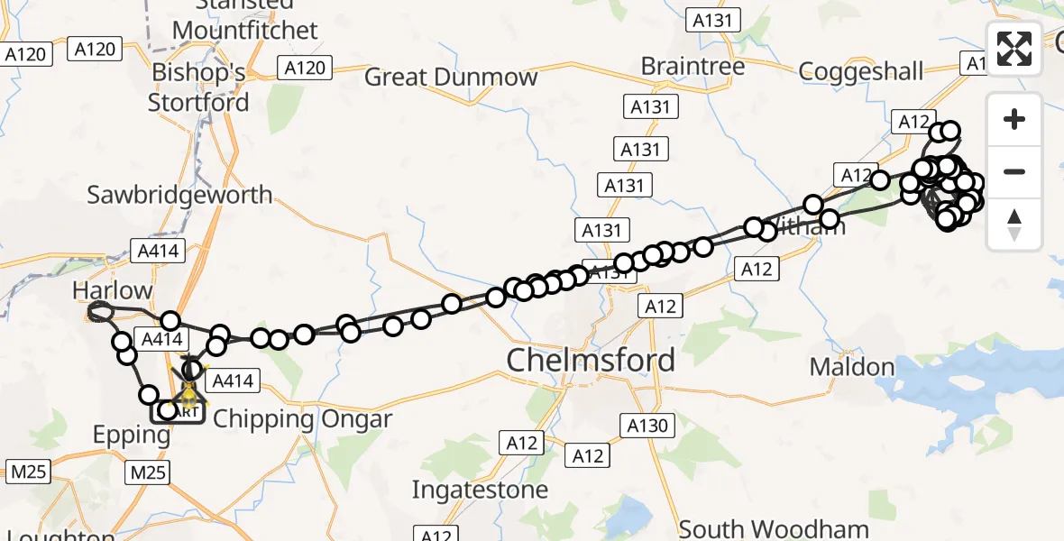 Flight route Police Helicopter North Weald Airfield - North Weald Airfield, 05 June 2026, 01:31