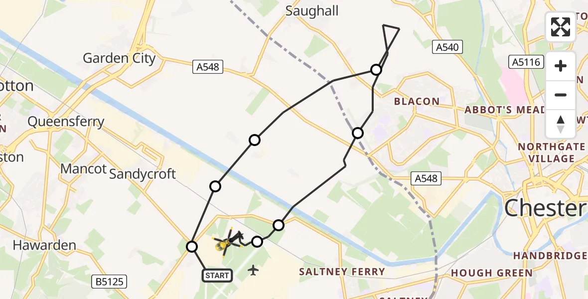 Flight route Police Helicopter Hawarden Airport - Hawarden Airport, 05 June 2026, 02:40