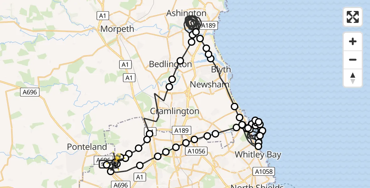 Flight route Police Helicopter Newcastle International Airport - Newcastle International Airport, 05 June 2026, 02:43