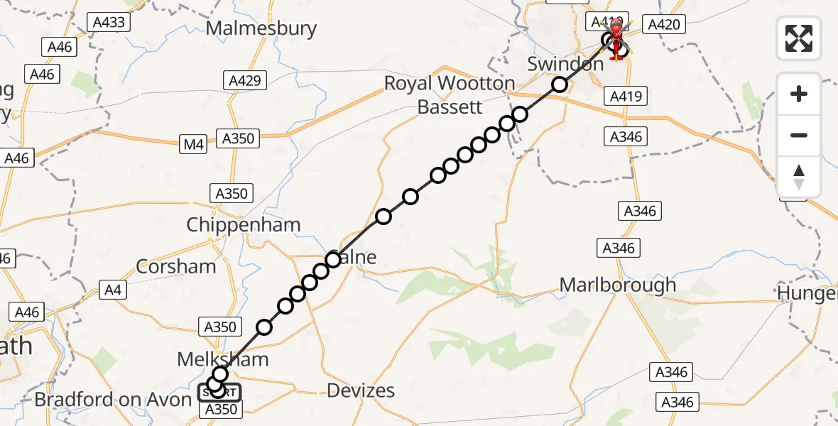 Flight route Air Ambulance Helicopter Wiltshire Air Ambulance - Stratton St. Margaret, 05 June 2026, 07:41