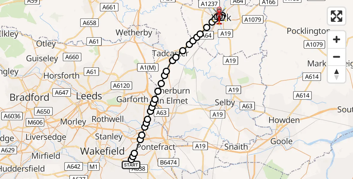 Flight route Air Ambulance Helicopter YAA Nostell Helicopter Port - Clifton, 05 June 2026, 07:42