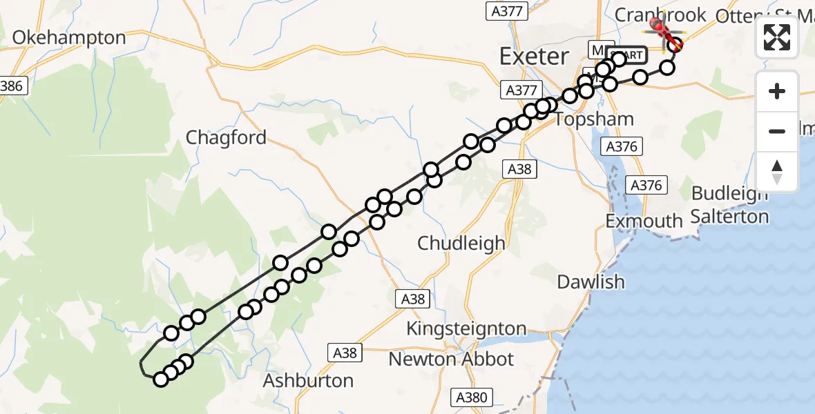Flight route Air Ambulance Helicopter Clyst Honiton - Rockbeare, 05 June 2026, 08:07