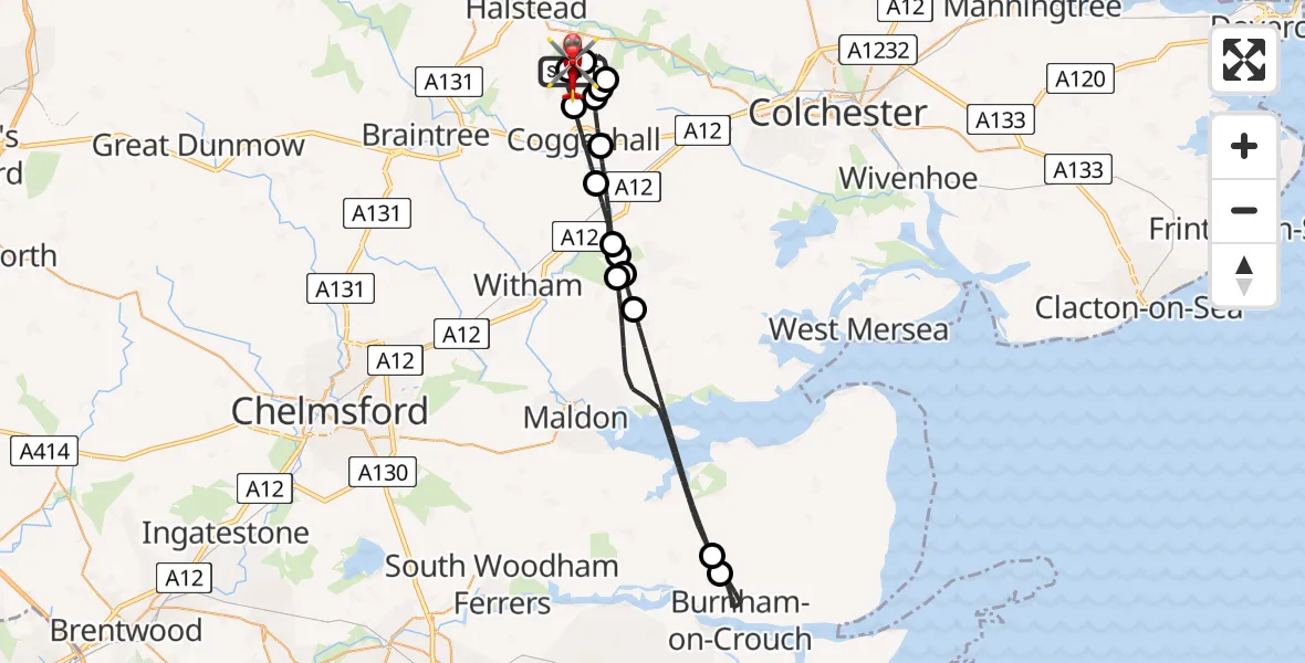 Flight route Air Ambulance Helicopter Earls Colne Airfield - Earls Colne Airfield, 05 June 2026, 08:15