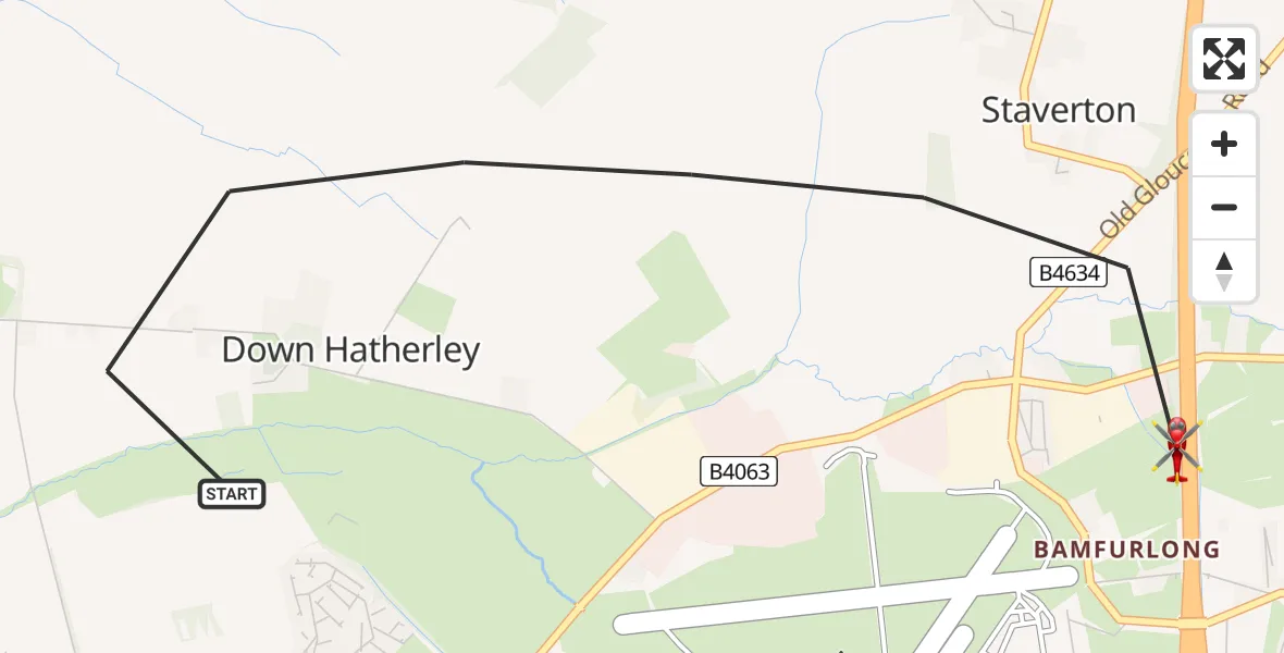 Flight route Air Ambulance Helicopter Tewkesbury - Tewkesbury, 05 June 2026, 08:24
