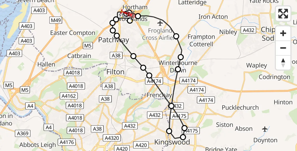 Flight route Air Ambulance Helicopter Almondsbury Helicopter Base - Almondsbury Helicopter Base, 05 June 2026, 08:34