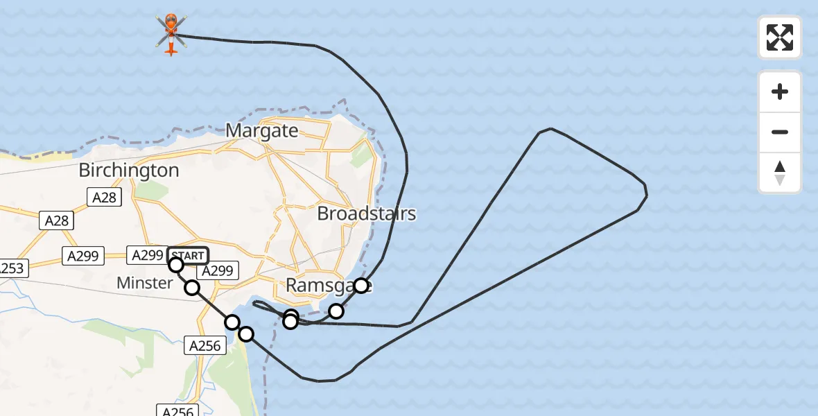 Flight route Coastguard Helicopter Manston Airport - North Sea, 05 June 2026, 08:36