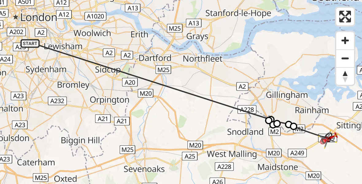Flight route Air Ambulance Helicopter Kings College London Hospital - Maidstone, 05 June 2026, 08:42