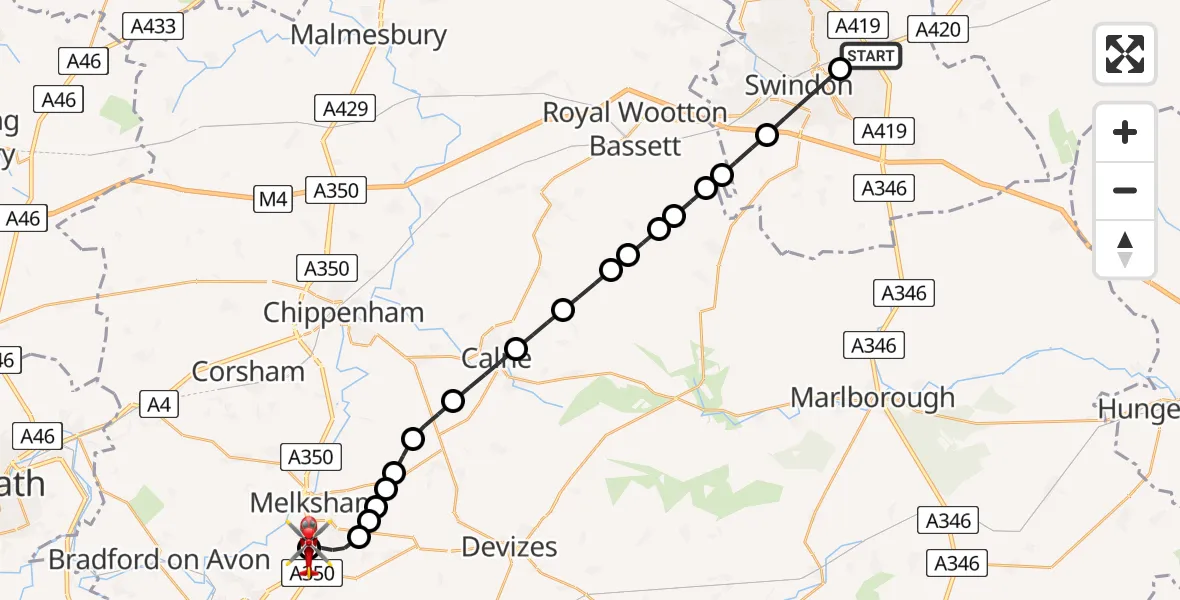 Flight route Air Ambulance Helicopter Stratton St. Margaret - Wiltshire Air Ambulance, 05 June 2026, 08:44