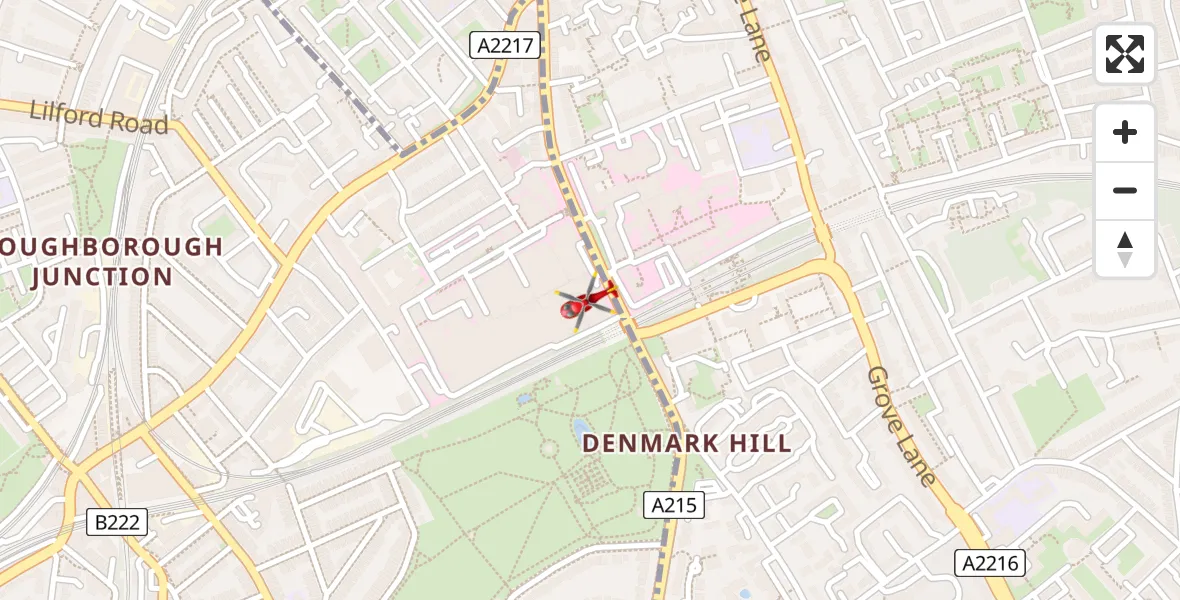 Flight route Air Ambulance Helicopter Kings College London Hospital - Kings College London Hospital, 05 June 2026, 08:51