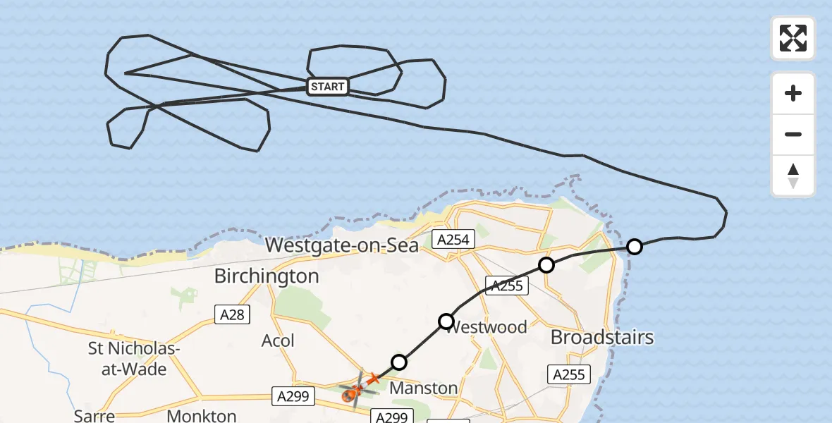 Flight route Coastguard Helicopter North Sea - Manston Airport, 05 June 2026, 09:14