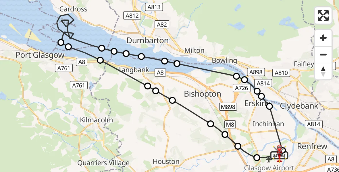Flight route Air Ambulance Helicopter Glasgow Airport - Glasgow Airport, 05 June 2026, 09:23