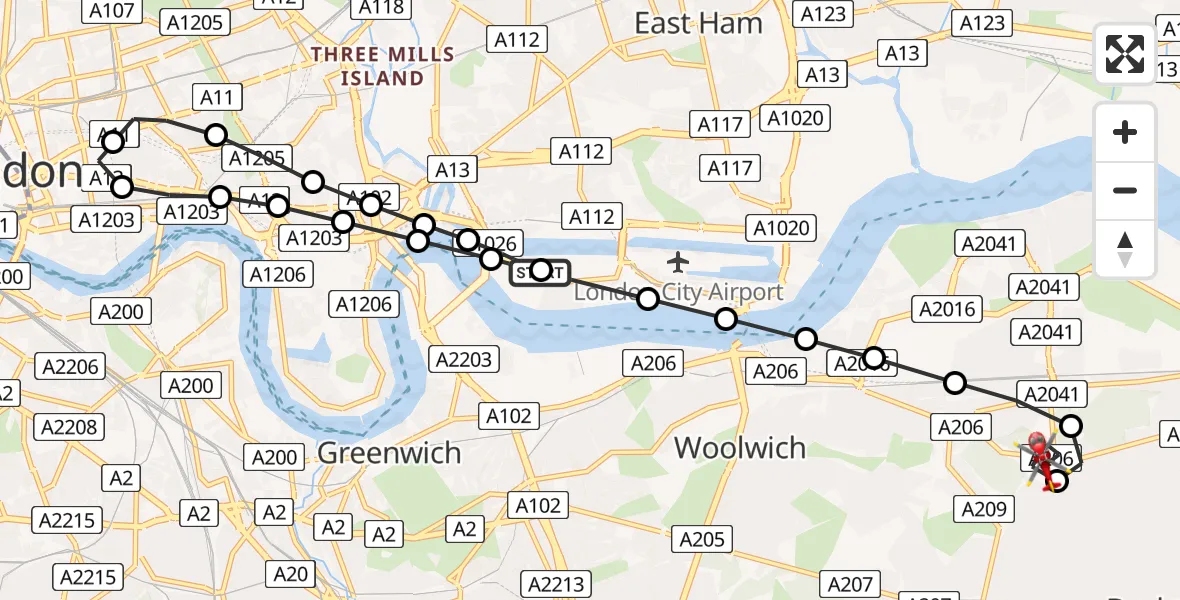 Flight route Air Ambulance Helicopter Silvertown - Abbey Wood, 05 June 2026, 09:25