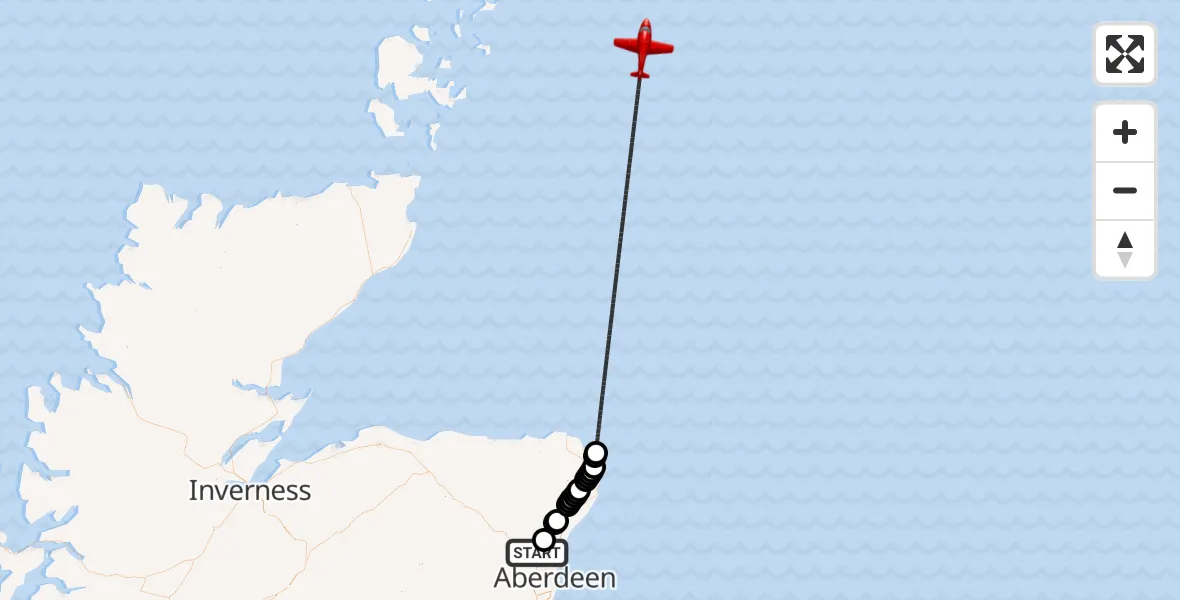 Flight route Air Ambulance Aircraft Newmachar - North Sea, 05 June 2026, 09:48
