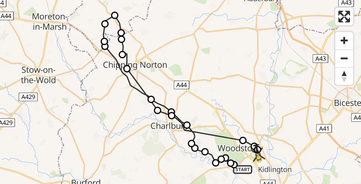 Flight route Police Helicopter Bladon - London Oxford Airport, 05 June 2026, 10:05