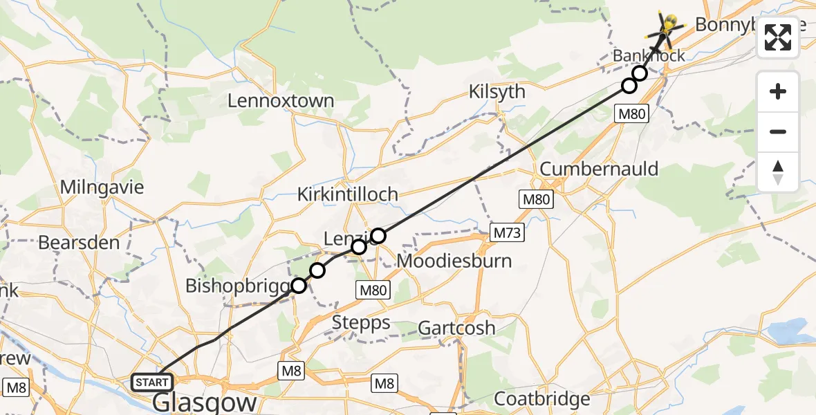 Flight route Police Helicopter Glasgow - Banknock, 05 June 2026, 10:13