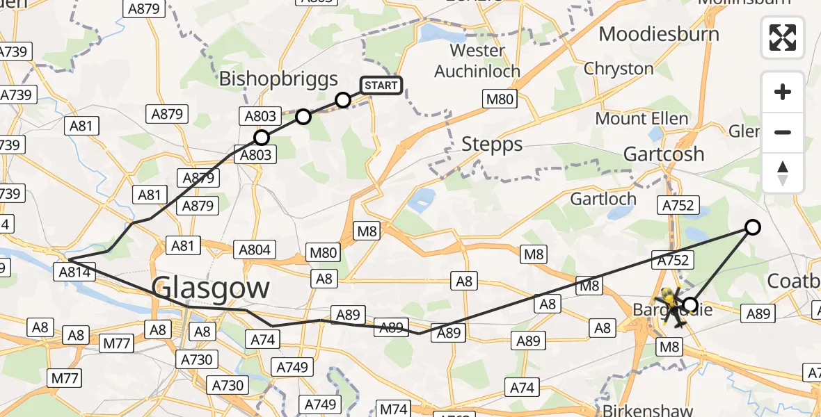 Flight route Police Helicopter Lenzie - Bargeddie, 05 June 2026, 10:33