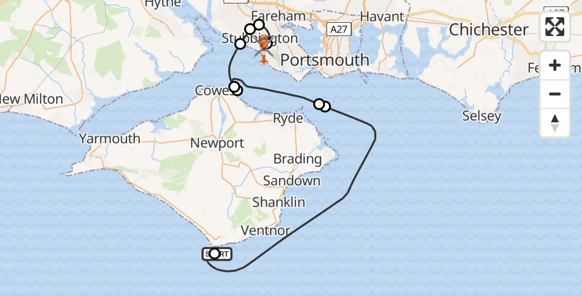 Flight route Coastguard Helicopter Niton - Solent Airport, 05 June 2026, 10:56