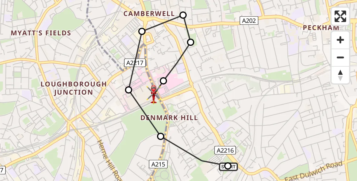 Flight route Air Ambulance Helicopter East Dulwich - Kings College London Hospital, 05 June 2026, 11:00