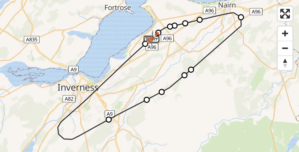 Flight route Coastguard Helicopter Inverness Airport - Inverness Airport, 05 June 2026, 11:02