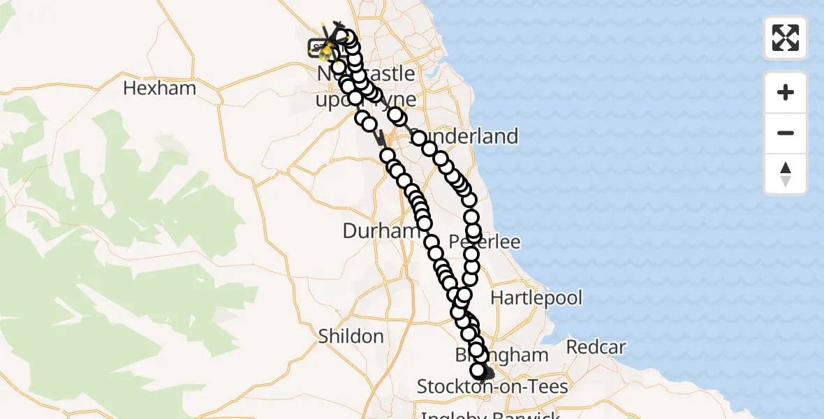 Flight route Police Helicopter Newcastle International Airport - Newcastle International Airport, 05 June 2026, 11:10