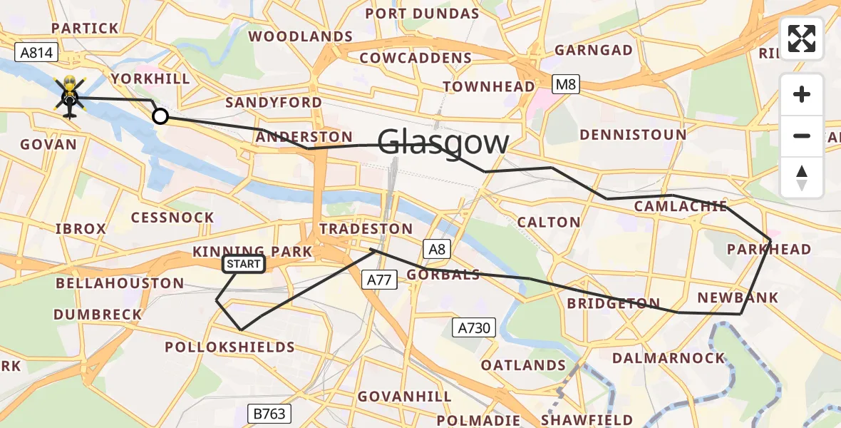 Flight route Police Helicopter Glasgow - Glasgow, 05 June 2026, 11:10