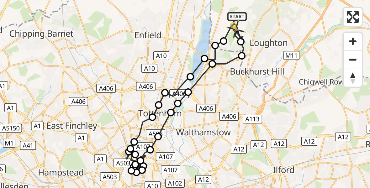 Flight route Police Helicopter Epping Forest - Sewardstonebury, 05 June 2026, 11:10