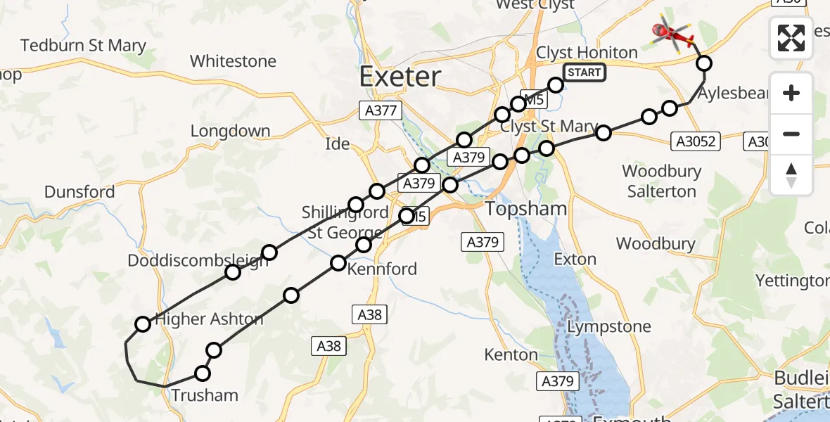 Flight route Air Ambulance Helicopter Clyst Honiton - Rockbeare, 05 June 2026, 11:34