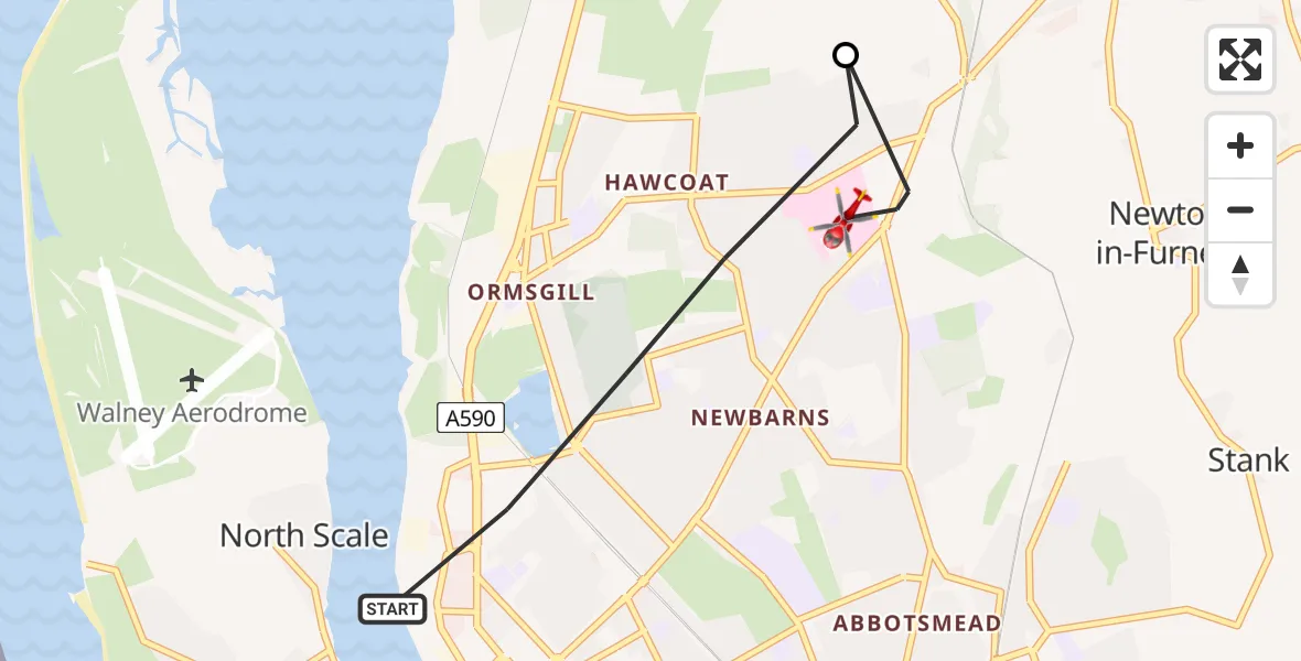 Flight route Air Ambulance Helicopter Barrow-in-Furness - Barrow in Furness General, 05 June 2026, 12:12