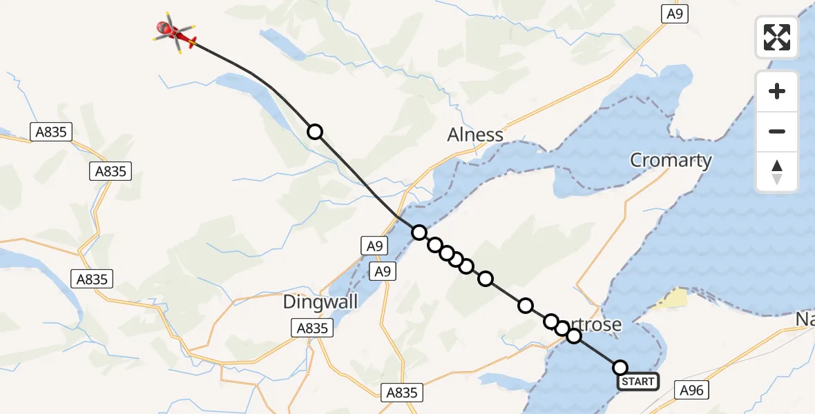 Flight route Air Ambulance Helicopter Inverness - Highland, 05 June 2026, 12:14