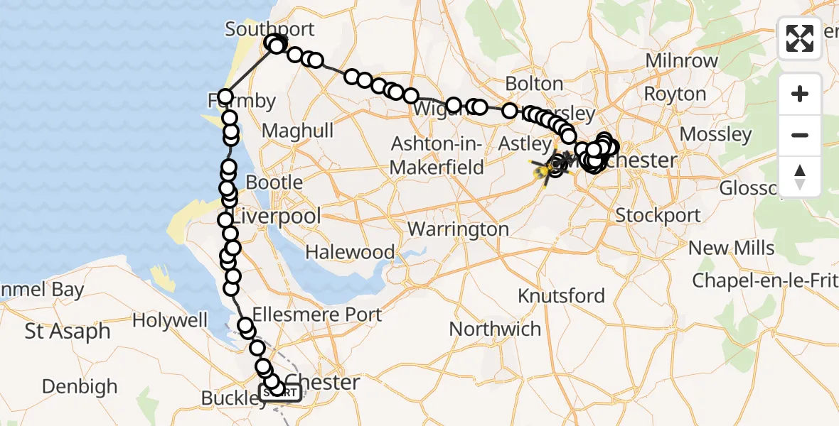 Flight route Police Helicopter Hawarden Airport - Manchester Barton Aerodrome, 05 June 2026, 12:31